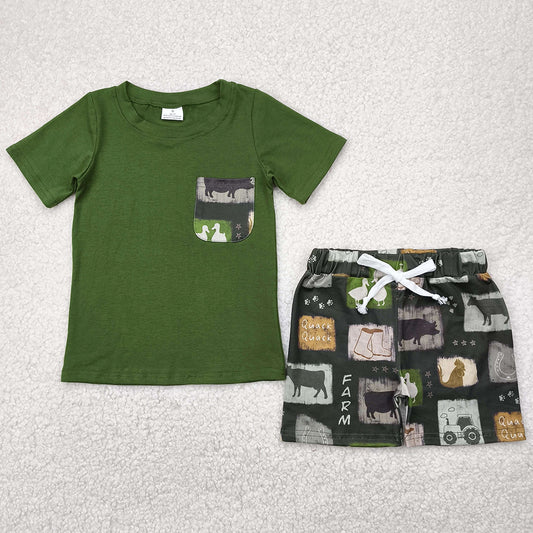 Baby Boys Clothes Western Cow Farm Pocket Shirt Shorts Sets BSSO1390 5.1