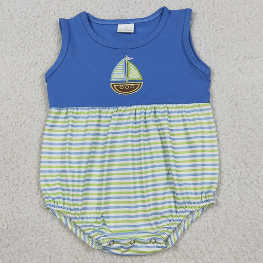 Baby Boys Rompers Embroidery Boats Sleeveless Stripe Rompers SR3892