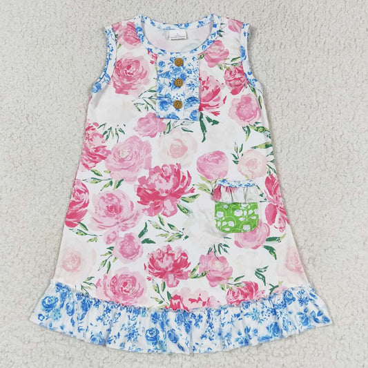 Baby Girls Dress Pink Flowers Sleeveless Knee Length Dresses GSD1154