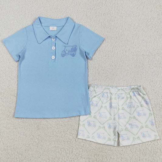 Embroidery Baby Boys Clothes Blue Short Sleeves Button Golf Top Pocket Shorts Sets BSSO1494 5.1