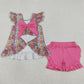Baby Girls Clothes Colorful Daisy Flowers Back Bow Tunic Ruffle Shorts Clothes Sets GSSO3353
