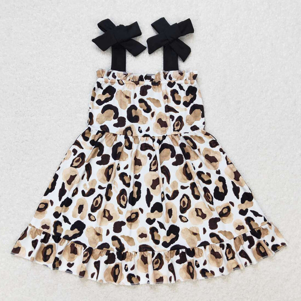 Baby Girls Dress Straps Gold Leopard Knee Length Dresses GSD0919