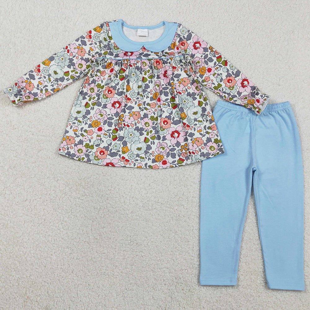 Baby Girls Clothes Colorful Flowers Collar Tunic Legging Pants Clothes Sets GLP3168