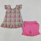 Baby Girls Clothes Colorful Daisy Flowers Back Bow Tunic Ruffle Shorts Clothes Sets GSSO3353