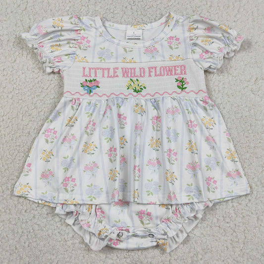 Baby Girls Rompers Smocked Little Wild Flower Tunic Ruffle Bummies Rompers SR3043