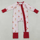 Baby Girls Rompers Pink Checked Dogs Hearts Valentine Ruffle Zipper Footie Romper LR2681 10.13