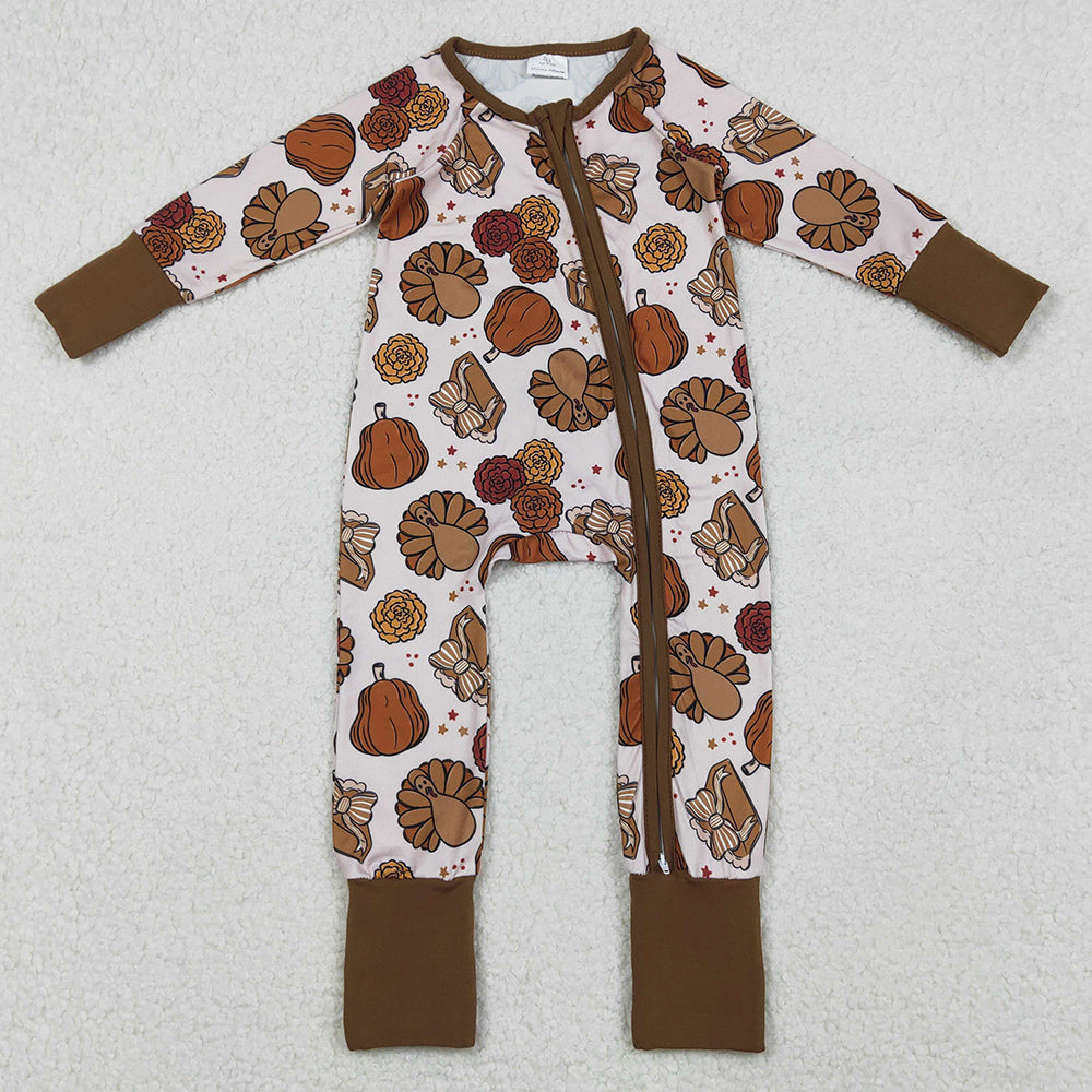 Baby Boys Rompers Pie Turkey Pumpkins Thanksgiving Zipper Footie Rompers LR2690 10.20