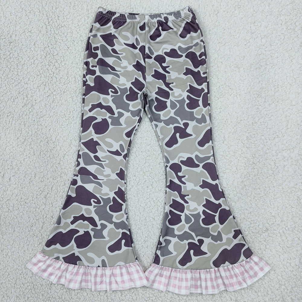 Baby Girls Pants Southern Grey Camo Ruffle Flare Pants Bottom P1184