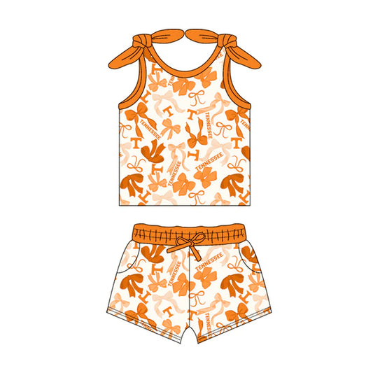 Preorder MOQ 5 pcs sleeveless T yellow bow top shorts girls team clothes 8.26