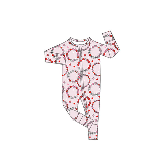 Preorder(moq 5)Baby Girls Long Sleeves Pink Flowers Hearts Zipper Pant Rompers 7.24