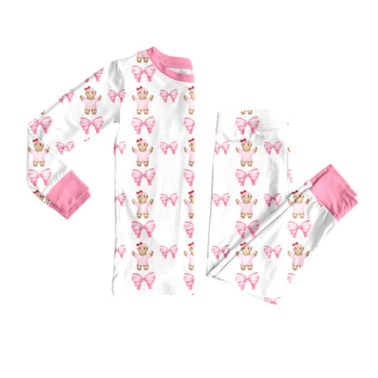 Preorder(moq 5) Baby Girls Gingerbread Bows Top Pants Lounge Wear Pajamas Sets 8.13