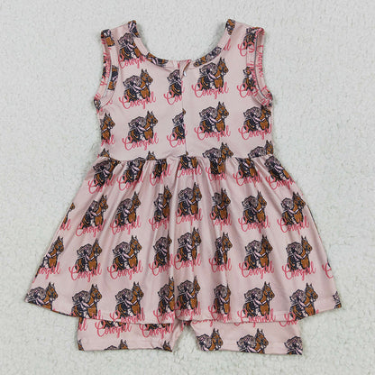 Baby Girls Jumpsuits Pink Sleeveless Horses Rodeos Cowgirl Jumpsuits SR3072 5.1
