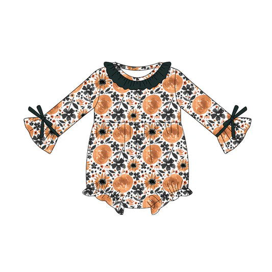 Preorder (moq 5)Baby Girls Long Sleeves Daisy Floral Pumpkins Ruffle Rompers 5.16