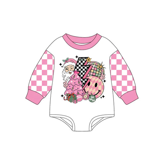 Preorder(moq 5)Baby Girls Pink Plaid Long Sleeves Santa Light Rompers 7.18