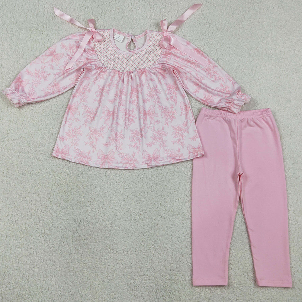 Baby Girls Clothes Embroidery Checked Pink Flowers Tunic Legging Pants Clothes Sets GLP3285