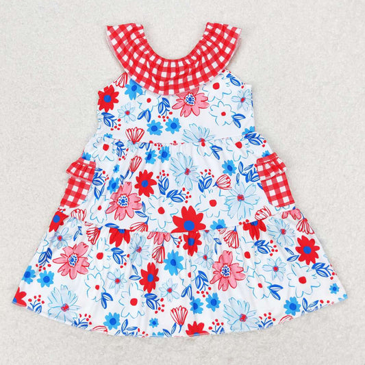 Baby Girls Dress Red Flowers Pockets Knee Length Dresses GSD1013