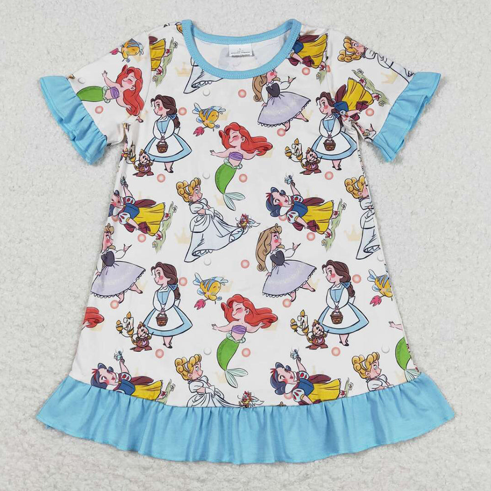 Baby Girls Dress Cartoon Ruffle Short Sleeve Knee Length Dresses GSD1291