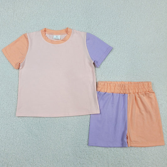Baby Girls Clothes Peach Purple Patchwork Top Short Slouchy Clothes Sets GSSO3504