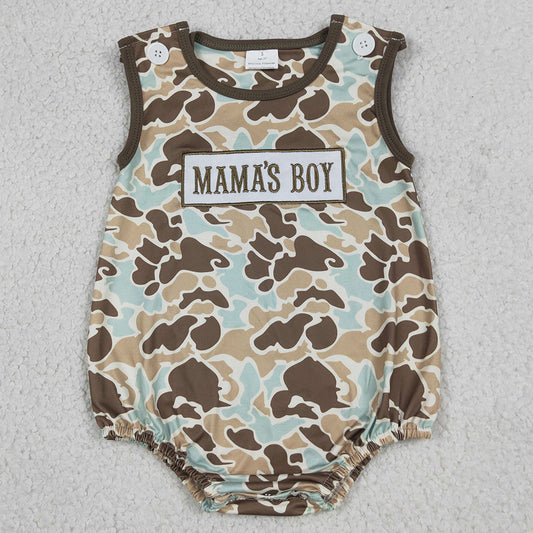 Boys Rompers Embroidery Mama's Boy Sleeveless Southern Khaki Camo Rompers SR3907