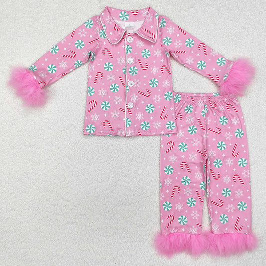 Baby Girls Pajamas Christmas Balls Fur Tops Pants Pajamas Clothes Sets GLP2025