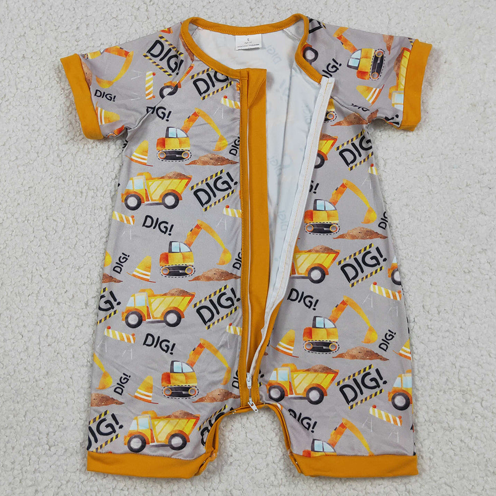 Baby Boys Rompers Short Sleeve Digger Excavators Summer Zip Rompers SR0844