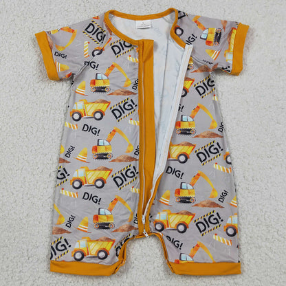Baby Boys Rompers Short Sleeve Digger Excavators Summer Zip Rompers SR0844