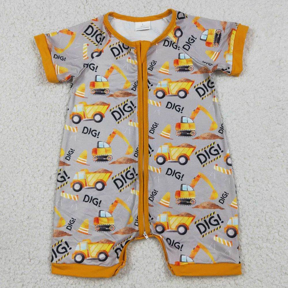 Baby Boys Rompers Short Sleeve Digger Excavators Summer Zip Rompers SR0844