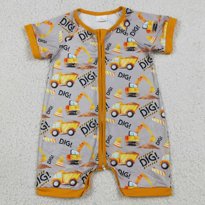 Baby Boys Rompers Short Sleeve Digger Excavators Summer Zip Rompers SR0844