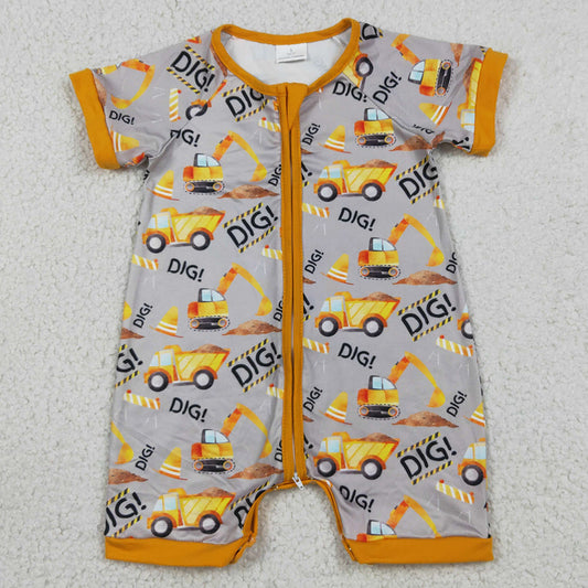 Baby Boys Rompers Short Sleeve Digger Excavators Summer Zip Rompers SR0844