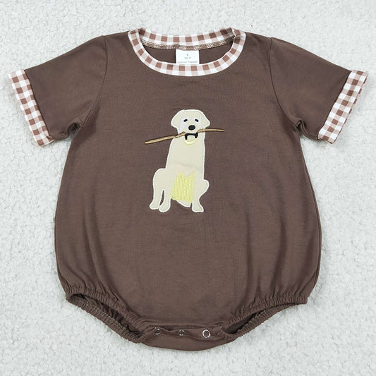 Baby Boys Rompers Embroidery Dogs Leaves Brown Short Sleeve Hunting Rompers SR3470