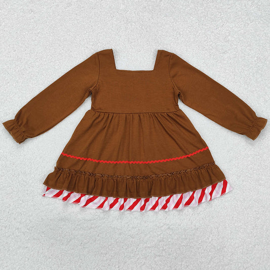 Baby Girls Dress Brown Gingerbread Bow Knee Length Dresses GLD0758