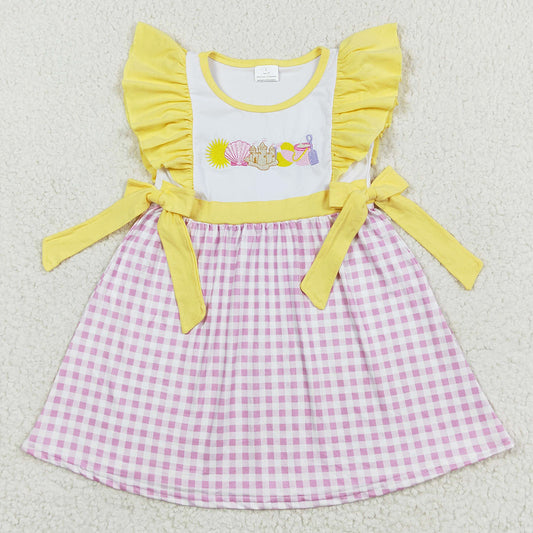 Baby Girls Dress Embroidery Beach Flutter Sleeve Summer Bows Knee Length Dresses GSD0600