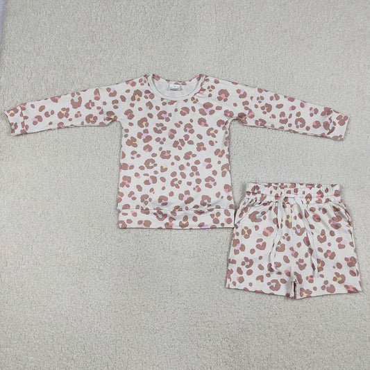 Baby Girls Clothes Pink Leopard Long Sleeve Top Pockets Shorts Clothes Sets GLS0093