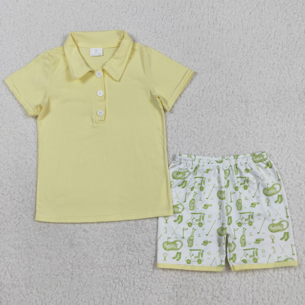 Baby Boys Clothes Yellow Button Pullovers Top Golf Short Clothes Set BSSO1546 8.9