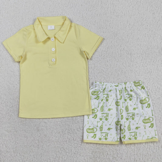 Baby Boys Clothes Yellow Button Pullovers Top Golf Short Clothes Set BSSO1546 8.9