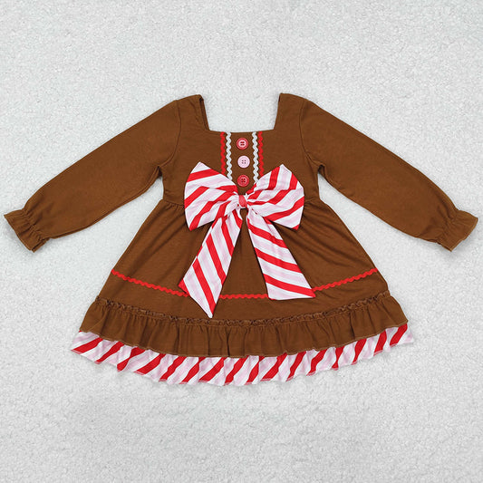 Baby Girls Dress Brown Gingerbread Bow Knee Length Dresses GLD0758