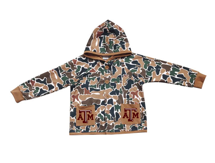 Preorder (moq 5)Baby Boys Dark Brown Camo ATM Pockets Team Button Hoodie Jackets Top 11.22