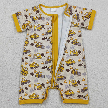 Baby Boys Rompers Short Sleeve Excavators Tractors Zipper Short Romper SR4183
