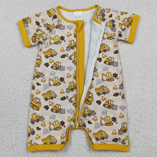 Baby Boys Rompers Short Sleeve Excavators Tractors Zipper Short Romper SR4183