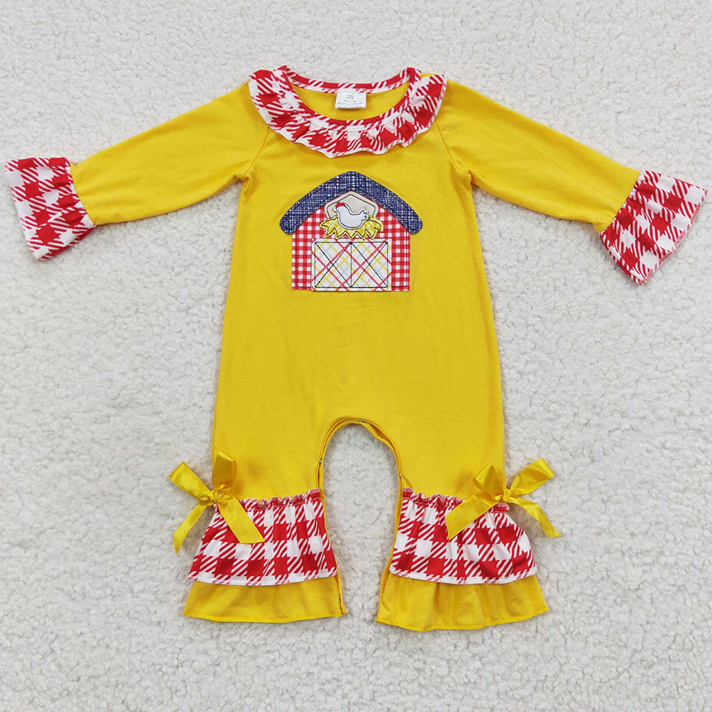 Infant Girls Romper Long Sleeve Farm Chicken Embroidery Kids Rompers Jumpsuit LR0383 LR0384