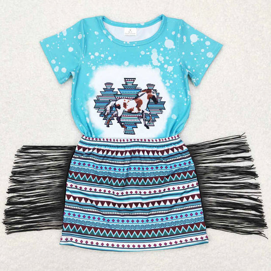 Baby Girls Clothes Toddler Western Horse Aztec Top Tassel Skirts Sets GSD0607