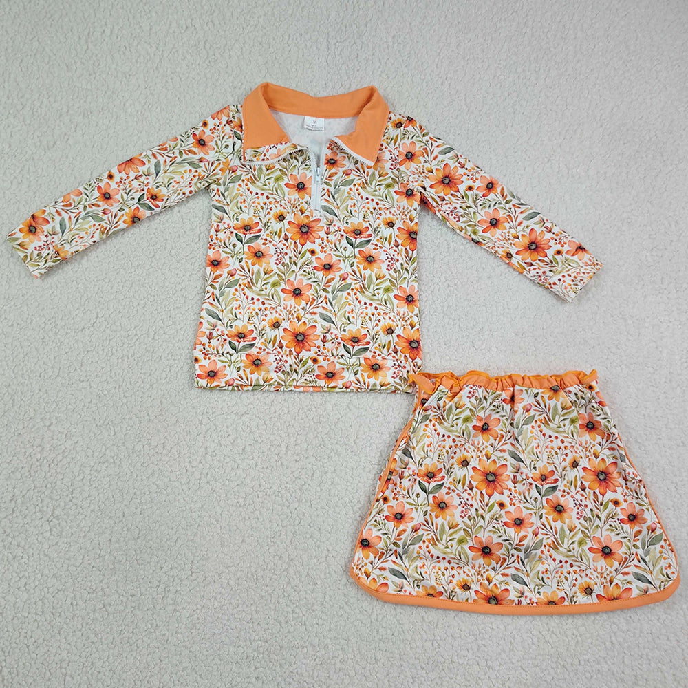 Baby Girls Clothes Long Sleeve Flowers Zip Pullovers Skirt Short Fall Clothes Sets GLD1606