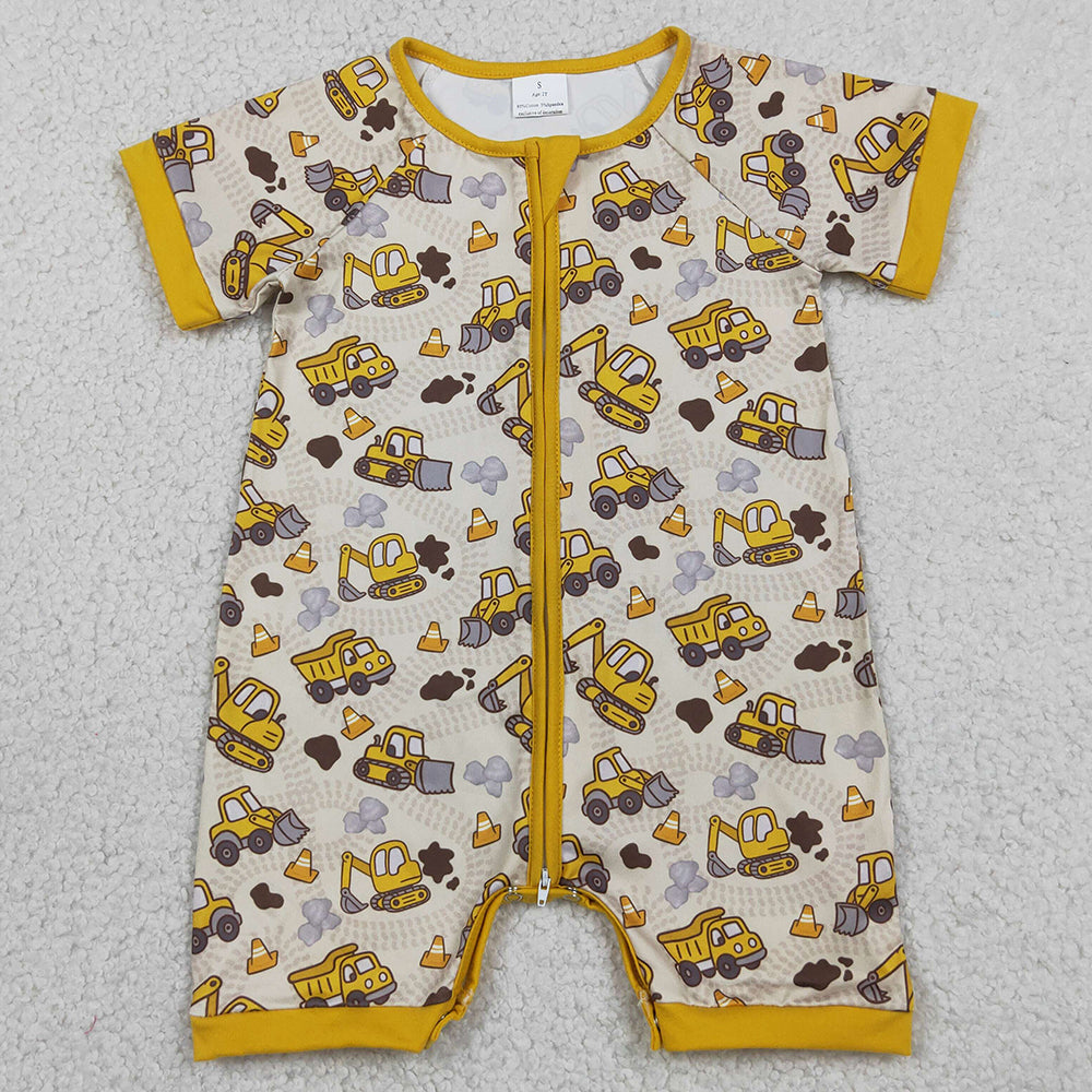 Baby Boys Rompers Short Sleeve Excavators Tractors Zipper Short Romper SR4183