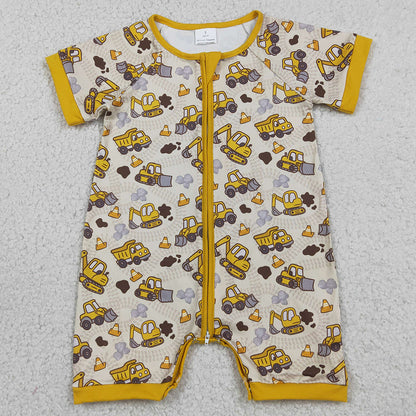 Baby Boys Rompers Short Sleeve Excavators Tractors Zipper Short Romper SR4183