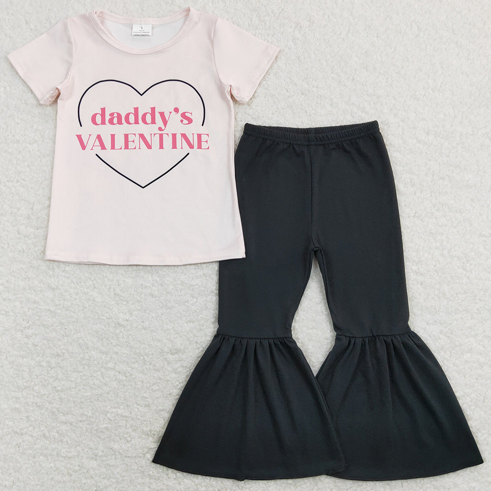 Kids Baby Girls Clothes Daddy`s Valentine Bell Pants Sets GSPO1314