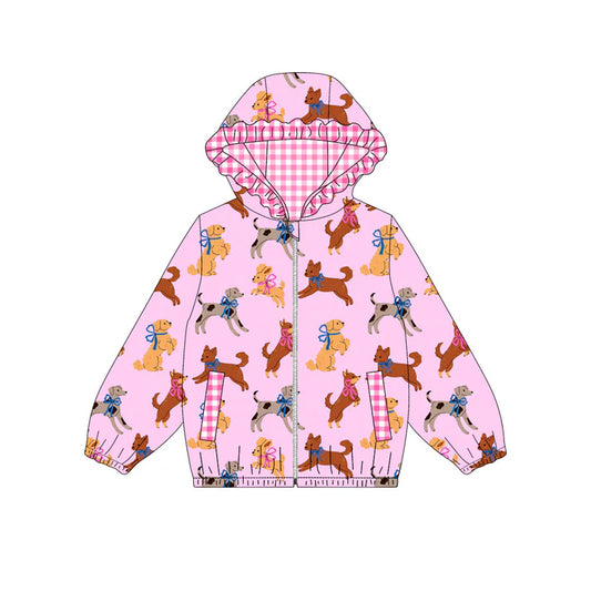 Preorder (moq 8)Baby Girls Bows Dogs Pockets Zipper Valentine Ruffle Hoodies Jackets Top 9.19