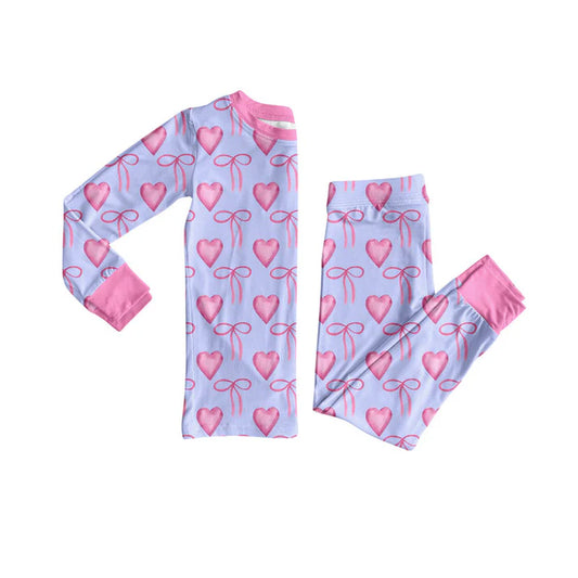 Preorder (moq 8)Baby Girls Pink Bows Hearts Top Pants Valentine Pajamas Sets 9.9
