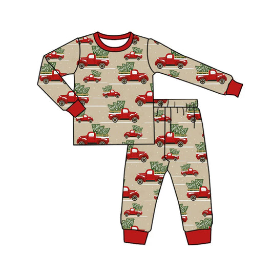 Preorder (moq 8)Baby Boys Cars Trees Top Pants Christmas Pajamas Sets 9.23