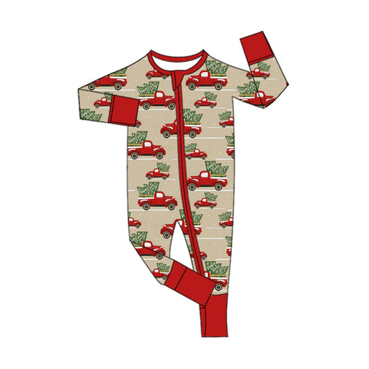 Preorder (moq 8)Baby Boys Cars Trees Christmas Zipper Footie Rompers 9.23
