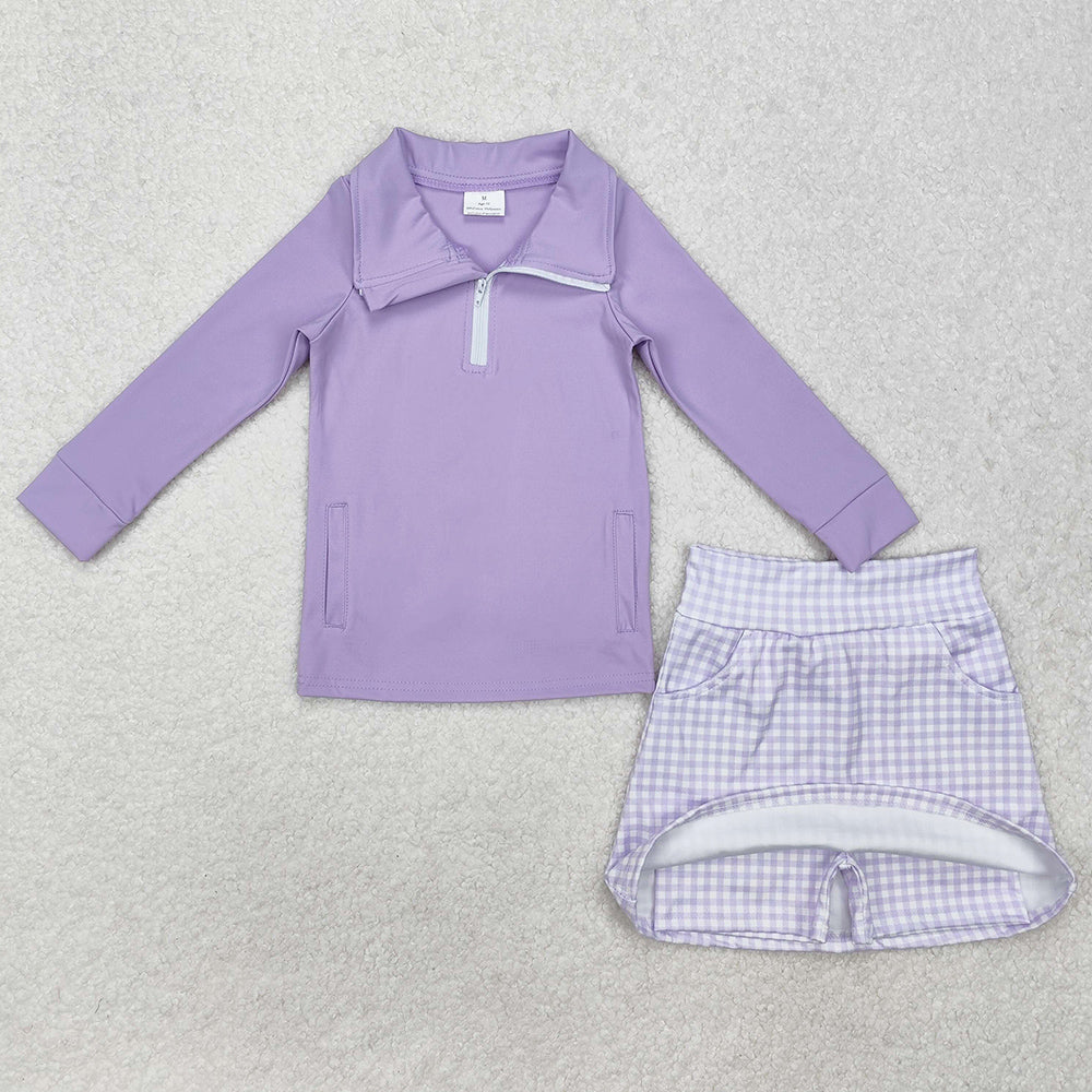 Baby Girls Clothes Lavender Pullover Active Wear Top Shorts Skirts Clothes Sets GLD0985